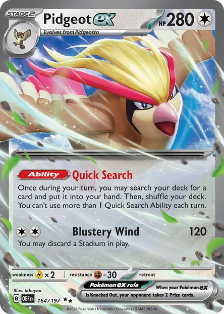 Pidgeot ex, Pokémon card OBF 164 — Obsidian Flames set