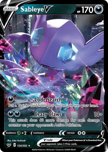 Sableye V, Pokémon card SSH 120 — Sword & Shield set