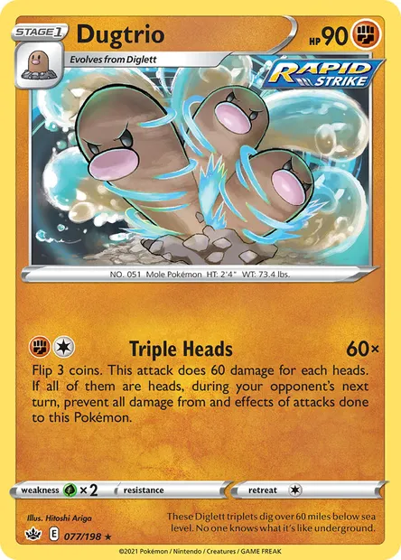 Dugtrio, Pokémon card CRE 77 — Chilling Reign set
