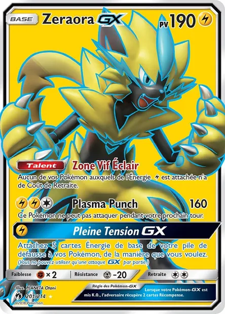 Zeraora GX, carte Pokémon LOT 201 — extension Tonnerre Perdu