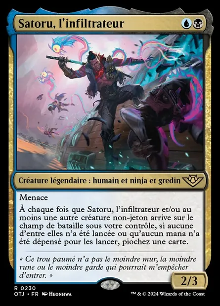 Satoru, l'infiltrateur, carte Magic OTJ 230 — extension Outlaws of Thunder Junction