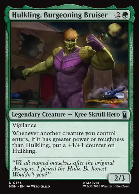 Hulkling, Burgeoning Bruiser, Magic card MSH 173 — Marvel Super Heroes set