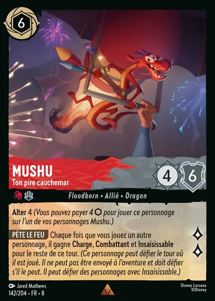 Mushu - Ton pire cauchemar, carte Disney Lorcana CH8-142 — extension Le Règne de Jafar