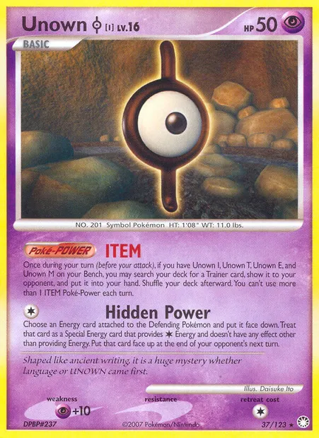 Unown I, Pokémon card MT 37 — Mysterious Treasures set