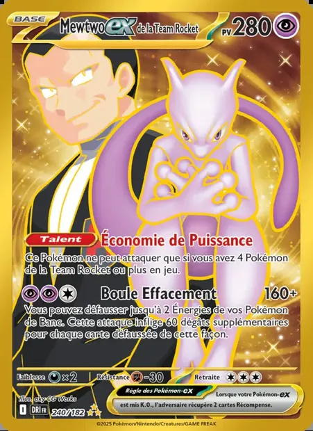 Mewtwo-ex de la Team Rocket, carte Pokémon DRI 240 — extension Rivalités Destinées