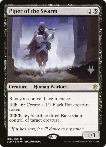 Flûteur de rats, carte Magic PELD 100p — extension Throne of Eldraine Promos