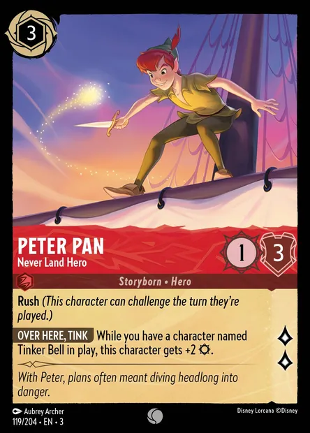 Peter Pan - Never Land Hero, Disney Lorcana card CH3-119 — Into the Inklands set