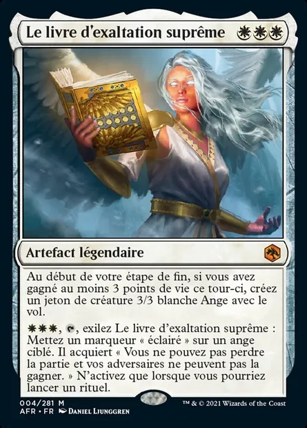 Le livre d'exaltation suprême, carte Magic AFR 4 — extension Forgotten Realms: Aventures dans les Royaumes Oubliés