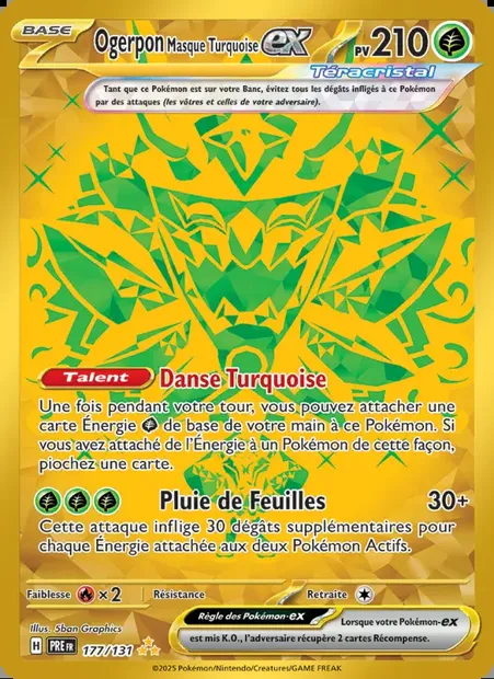 Ogerpon Masque Turquoise-ex, carte Pokémon PRE 177 — extension Évolutions Prismatiques