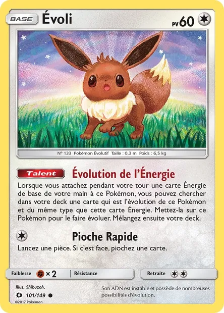 Évoli, carte Pokémon SUM 101 — extension Soleil et Lune