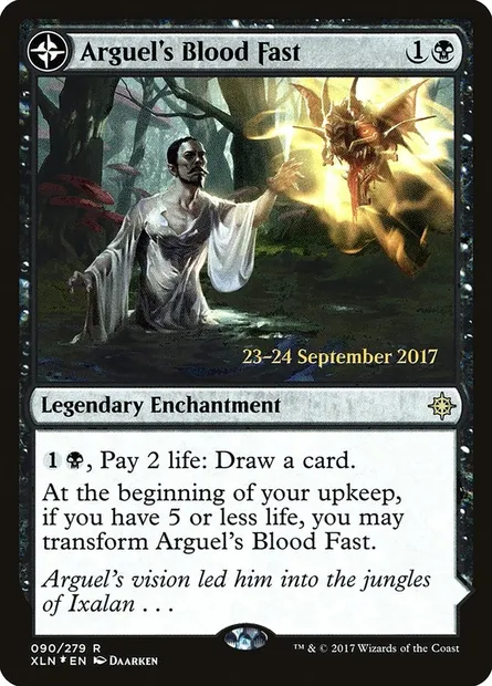 Arguel's Blood Fast // Temple of Aclazotz, Magic card PXLN 90s — Ixalan Promos set