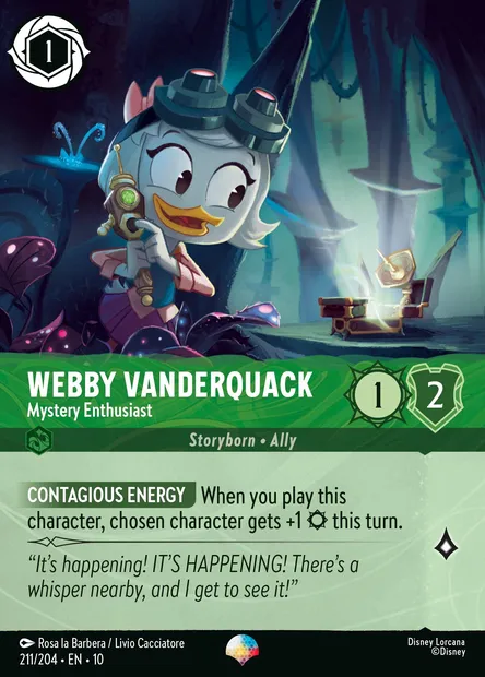 Webby Vanderquack - Mystery Enthusiast, Disney Lorcana card CH10-211 — Whispers in the Well set