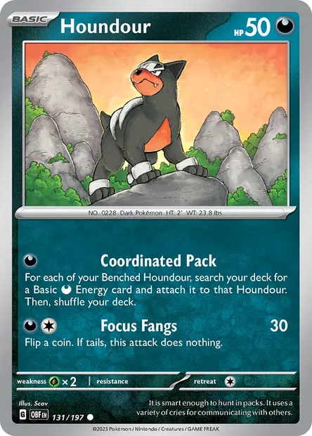 Houndour, Pokémon card OBF 131 — Obsidian Flames set