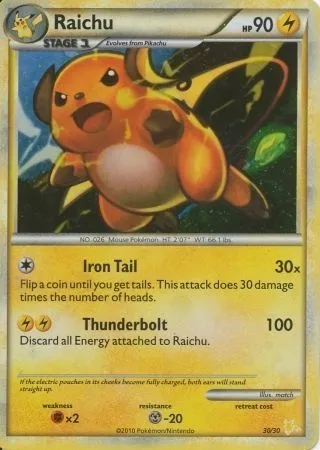 Raichu, carte Pokémon TK4R 030 — extension HS Trainer Kit (Raichu)