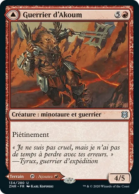 Guerrier d'Akoum // Crocs d'Akoum, carte Magic ZNR 134 — extension Renaissance de Zendikar