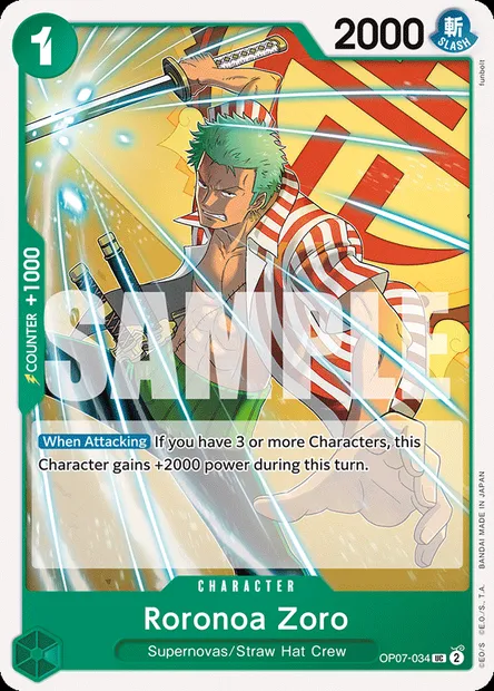 Roronoa Zoro, carte One Piece OP07-034 — extension 500 YEARS IN THE FUTURE