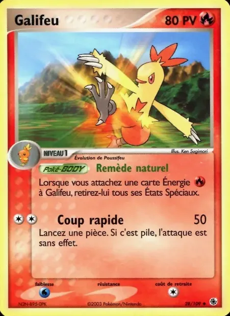 Galifeu, carte Pokémon RS 28 — extension EX Rubis & Saphir