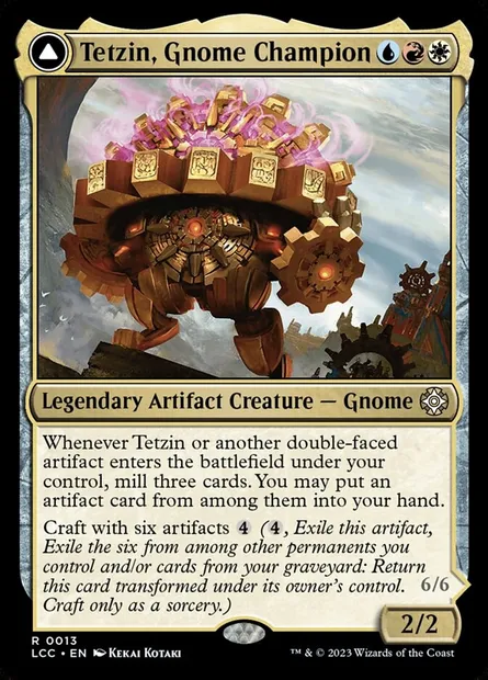 Tetzin, Gnome Champion // The Golden-Gear Colossus, carte Magic LCC 13 — extension The Lost Caverns of Ixalan Commander