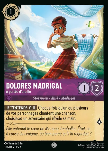 Dolores Madrigal - À portée d'oreille, carte Disney Lorcana CH7-078 — extension L'île d'Archazia