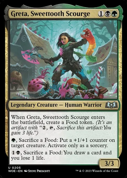 Greta, Sweettooth Scourge, Magic card WOE 205 — Wilds of Eldraine set