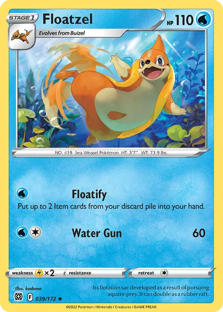 Floatzel, Pokémon card BRS 039 — Brilliant Stars set