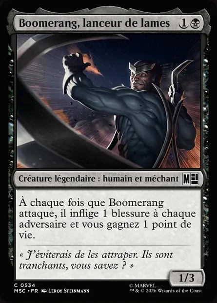 Boomerang, lanceur de lames, carte Magic MSC 534 — extension Marvel Super Heroes Commander