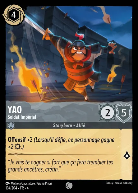 Yao - Soldat Impérial, carte Disney Lorcana CH4-194 — extension Le Retour d'Ursula