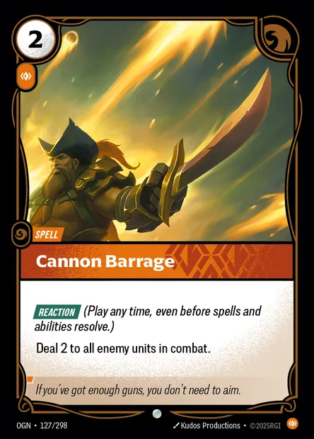 Cannon Barrage, carte Riftbound OGN 127 — extension Origins