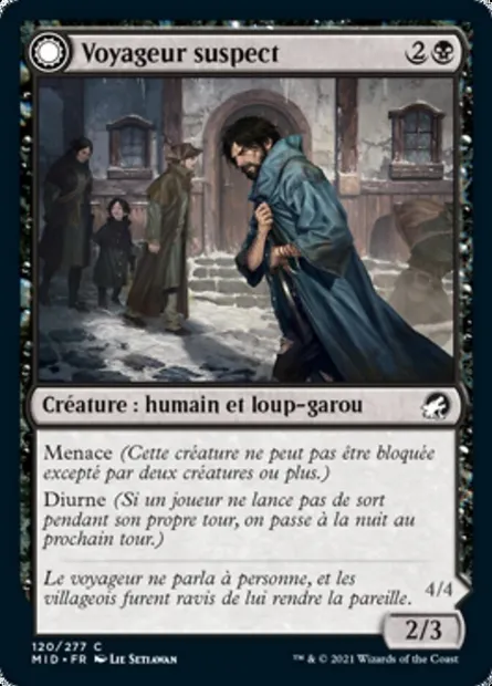 Voyageur suspect // Prédateur en chasse, carte Magic MID 120 — extension Innistrad : chasse de minuit