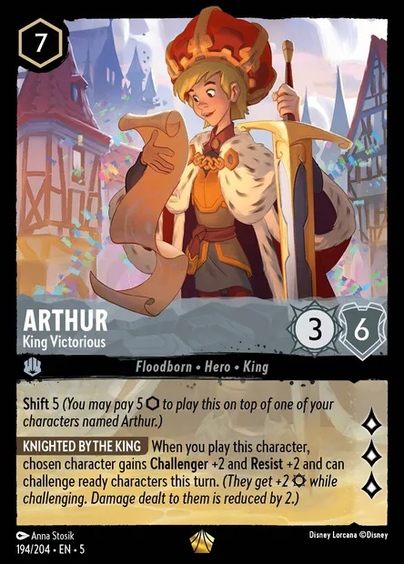 Arthur - King Victorious, Disney Lorcana card CH5-194 — Shimmering Skies set