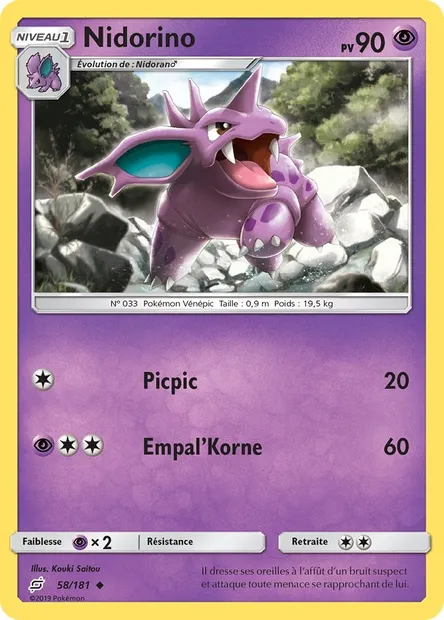 Nidorino, carte Pokémon TEU 58 — extension Duo de Choc