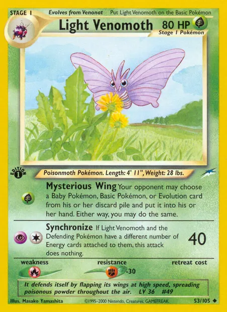 Light Venomoth, Pokémon card NDE 53 — Neo Destiny set