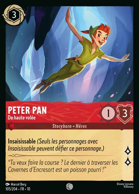 Peter Pan - De haute volée, carte Disney Lorcana CH10-105 — extension Lueurs dans les Profondeurs