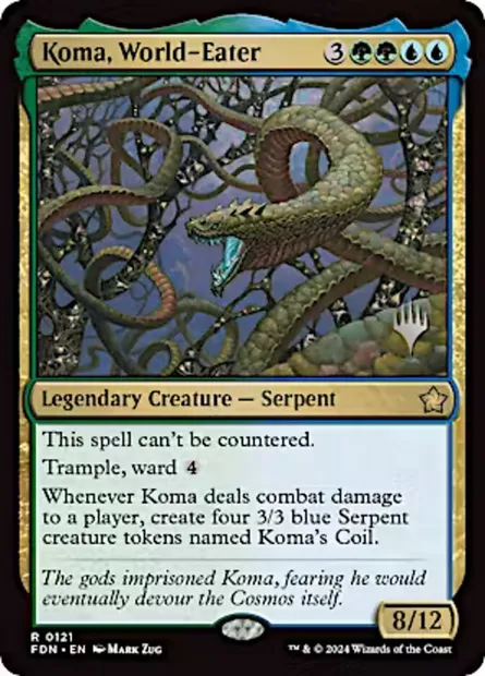 Koma, World-Eater, Magic card PFDN 121p — Foundations Promos set