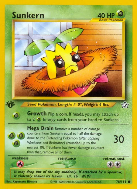 Sunkern, Pokémon card NG 78 — Neo Genesis set
