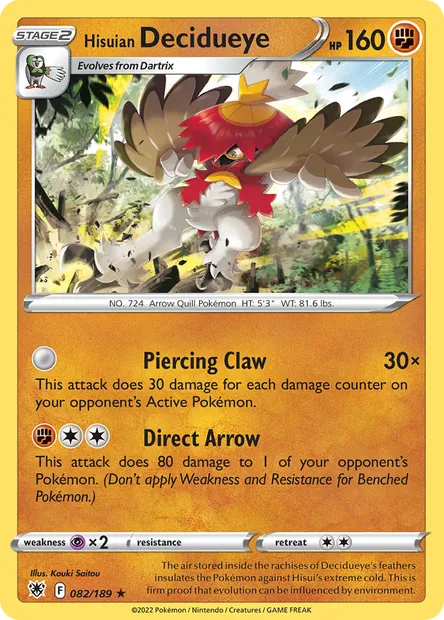 Hisuian Decidueye, Pokémon card ASR 082 — Astral Radiance set