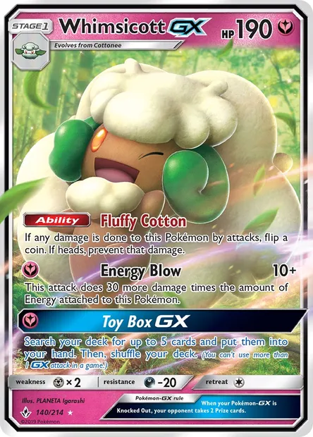 Whimsicott GX, Pokémon card UNB 140 — Unbroken Bonds set