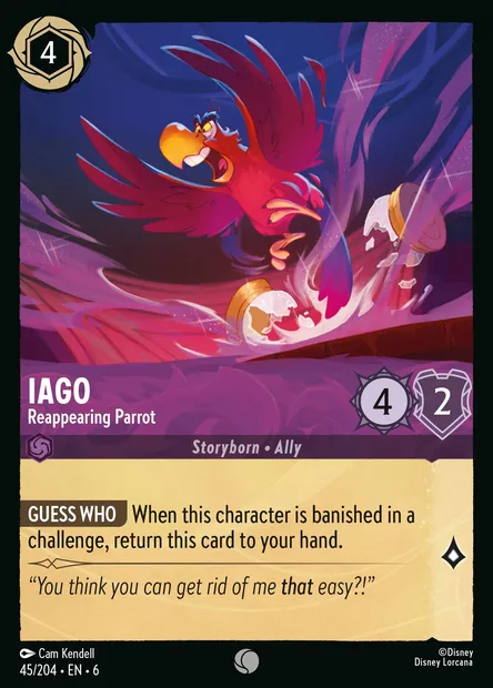 Iago - Reappearing Parrot, Disney Lorcana card CH6-045 — Azurite Sea set