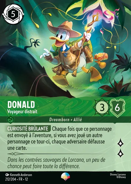 Donald - Voyageur distrait, carte Disney Lorcana CH12-212 — extension Contrées Inconnues