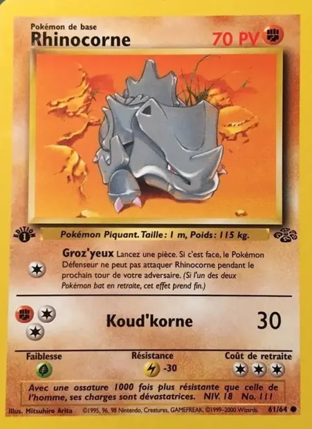 Rhinocorne, carte Pokémon JU 61 — extension Jungle