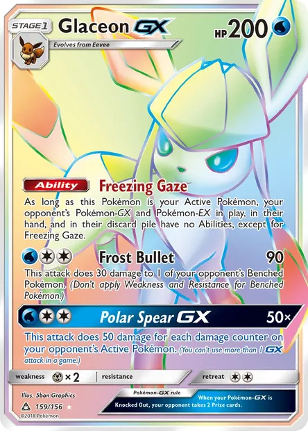 Glaceon GX, Pokémon card UPR 159 — Ultra Prism set