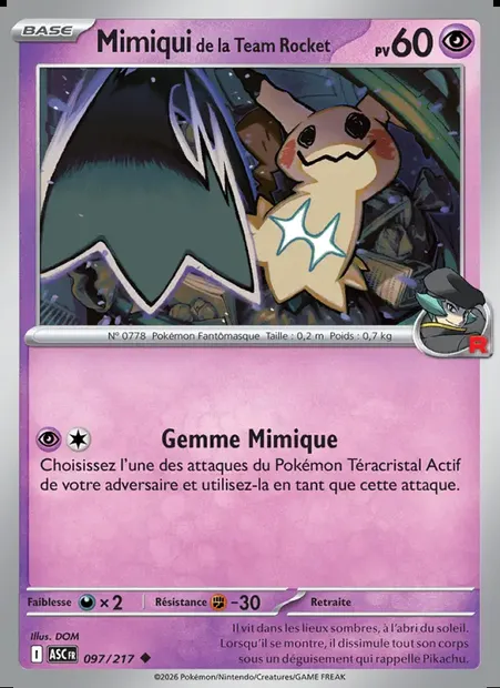 Mimiqui de la Team Rocket, carte Pokémon ASC 097 — extension Héros Transcendants