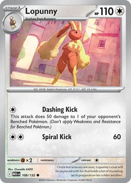 Lopunny, Pokémon card MEG 108 — Mega Evolution set