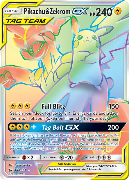 Pikachu & Zekrom GX, Pokémon card TEU 184 — Team Up set