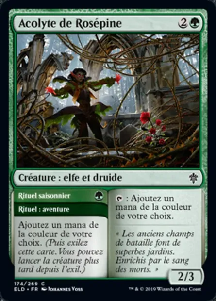 Acolyte de Rosépine // Rituel saisonnier, carte Magic ELD 174 — extension Throne of Eldraine