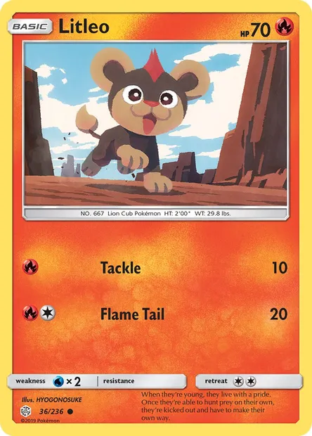 Litleo, Pokémon card CEC 36 — Cosmic Eclipse set