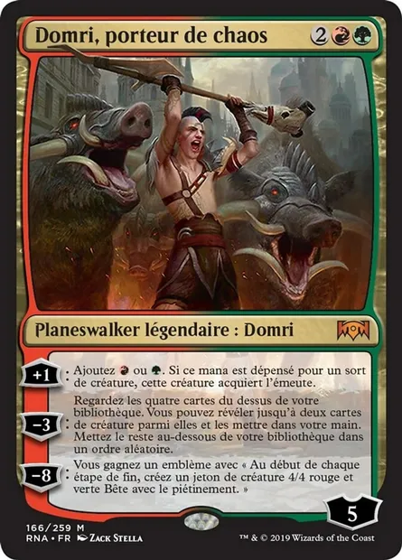 Domri, porteur de chaos, carte Magic RNA 166 — extension L'allégeance de Ravnica