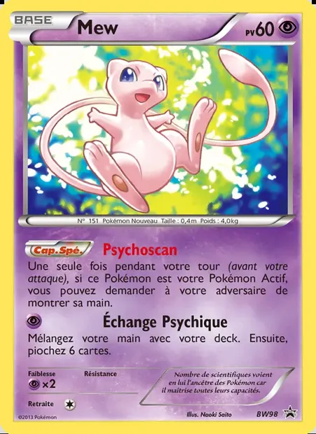 Mew, carte Pokémon BW 98 — extension Promo BW