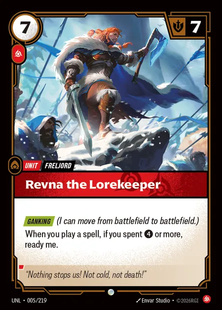 Revna the Lorekeeper, Riftbound card UNL 005 — Unleashed set