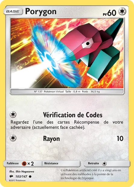 Porygon, carte Pokémon BUS 103 — extension Ombres Ardentes
